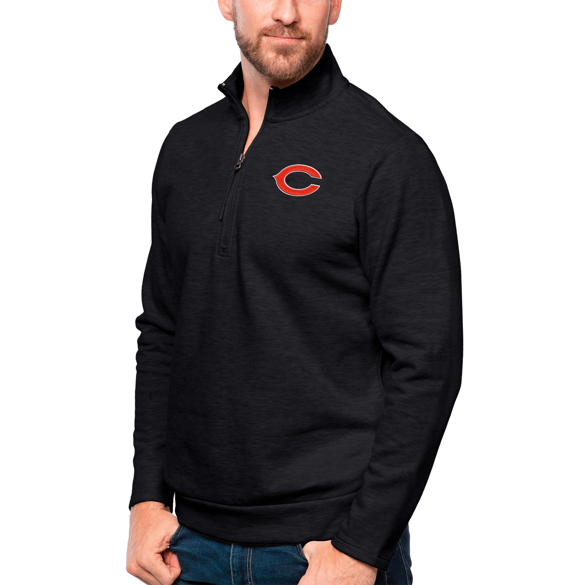 Men's Antigua Heathered Black Chicago Bears Gambit Quarter-Zip