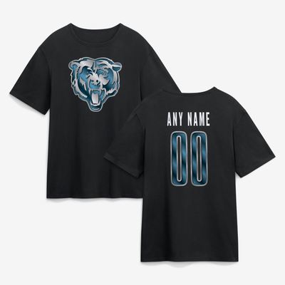 Chicago Bears Big & Tall Metallic Mascot Personalized Name & Number T-Shirt - Black