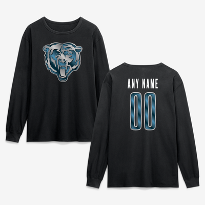 Chicago Bears  Metallic Mascot Personalized Name & Number Long Sleeve T-Shirt - Black