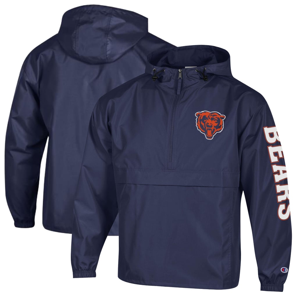 Chicago Bears Champion Packable Hooded Windbreaker Half-Zip Jacket - Navy