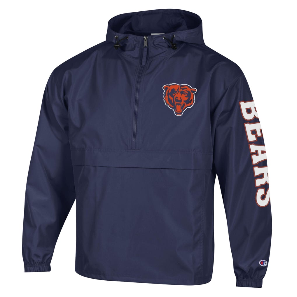 Chicago Bears Champion Packable Hooded Windbreaker Half-Zip Jacket - Navy
