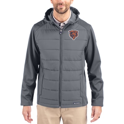 Chicago Bears Cutter & Buck Throwback Evoke Hybrid Eco Softshell Recycled Full-Zip Hoodie Jacket - Gray