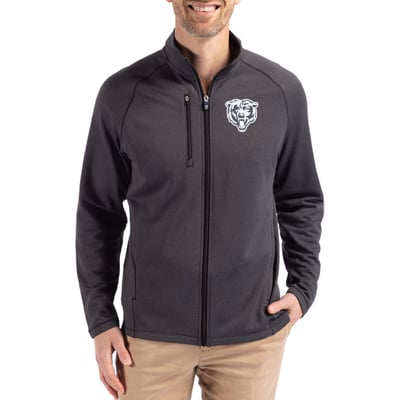 Chicago Bears Cutter & Buck Peshastin Eco Fleece Recycled Raglan Tri-Blend Full-Zip Jacket -  Heather Black