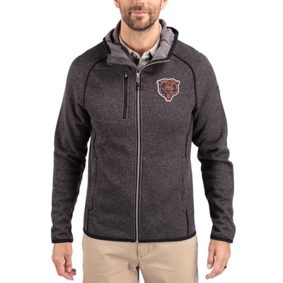  Chicago Bears Cutter & Buck Throwback Mainsail Sweater-Knit Full-Zip Hoodie - Heather Charcoal