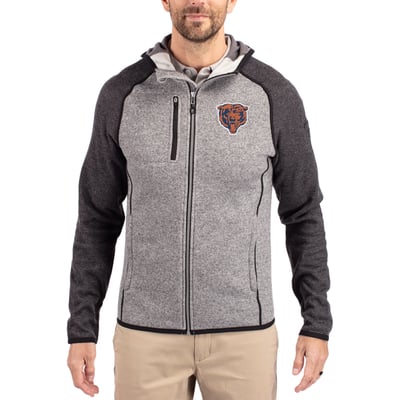  Chicago Bears Cutter & Buck Throwback Mainsail Sweater-Knit Full-Zip Hoodie - Heather Gray/Heather Charcoal