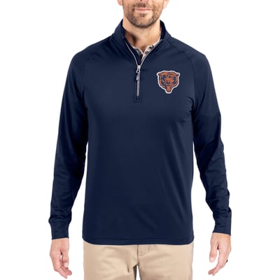 Chicago Bears Cutter & Buck Adapt Eco Knit Stretch Recycled Quarter-Zip Throwback Pullover Top - Navy