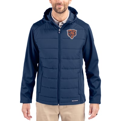 Chicago Bears Cutter & Buck Throwback Evoke Hybrid Eco Softshell Recycled Full-Zip Hoodie Jacket - Navy