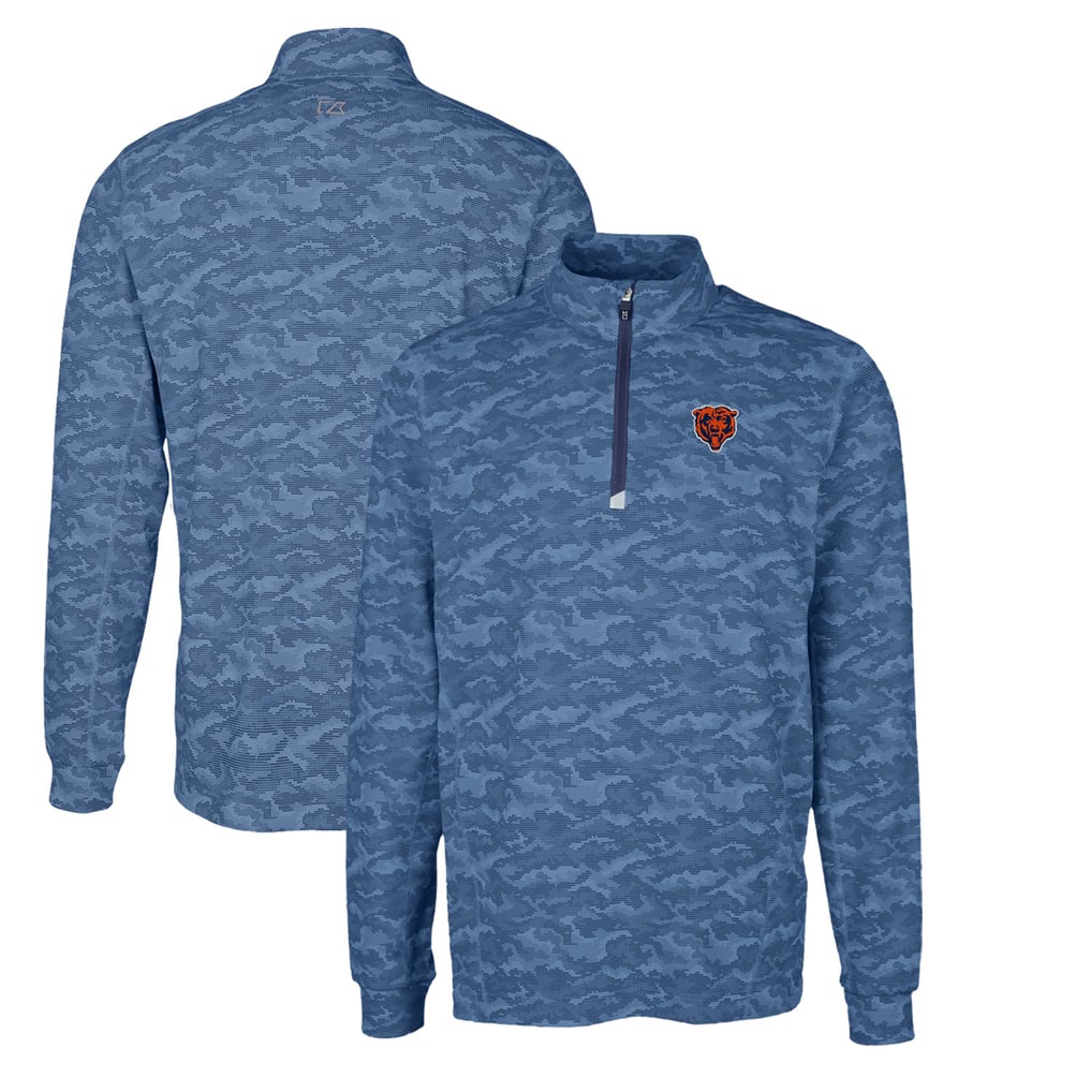 Chicago Bears Cutter & Buck Throwback Logo Big & Tall Traverse Camo Print Stretch Quarter-Zip Pullover Top - Navy