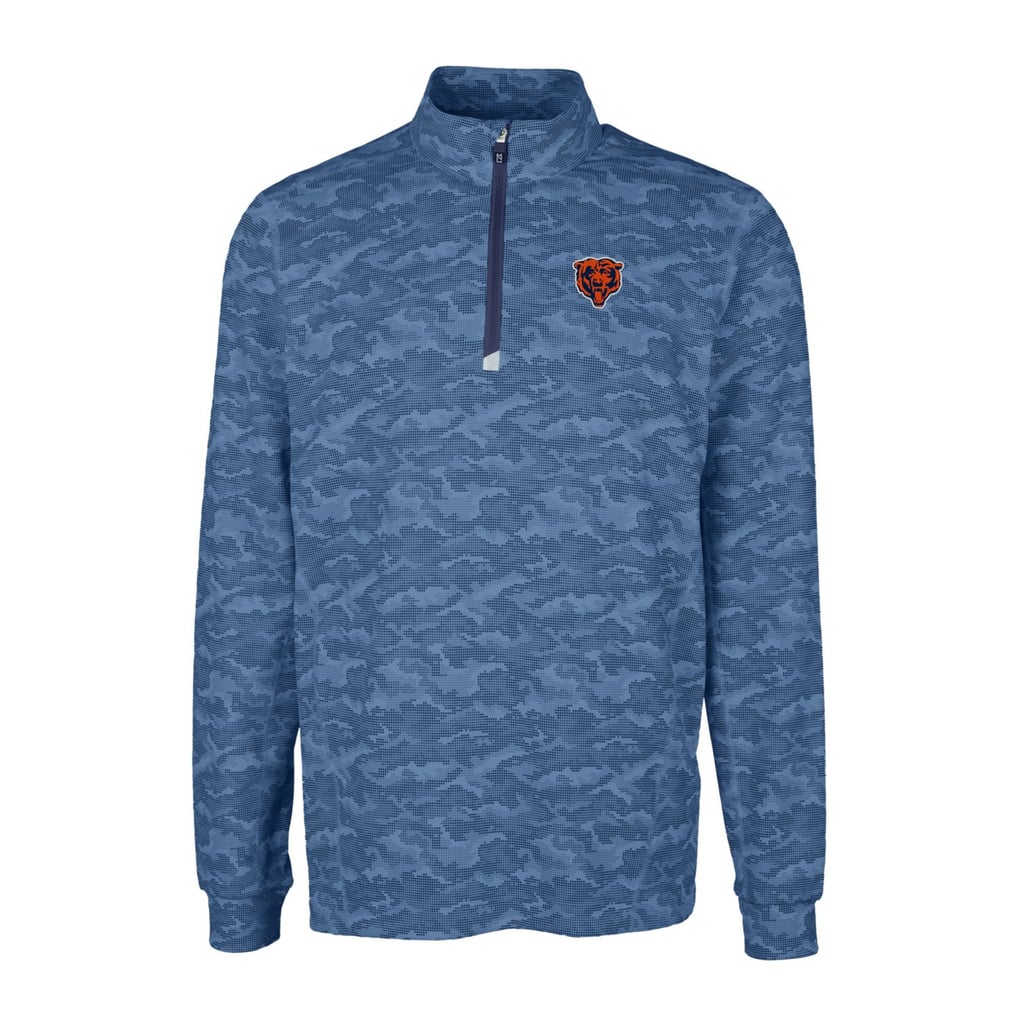 Chicago Bears Cutter & Buck Throwback Logo Big & Tall Traverse Camo Print Stretch Quarter-Zip Pullover Top - Navy