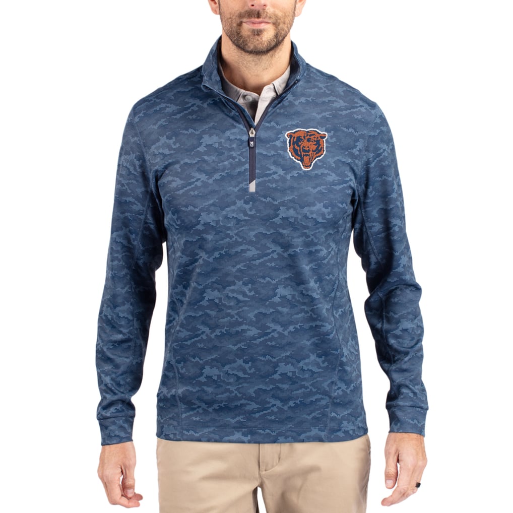 Chicago Bears Cutter & Buck Throwback Logo Traverse Camo Print Stretch Quarter-Zip Pullover Top - Navy