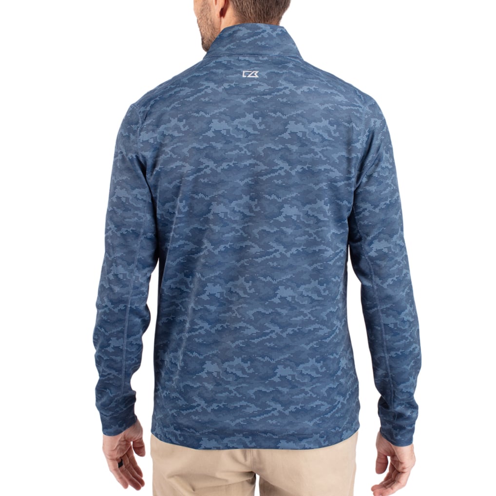 Chicago Bears Cutter & Buck Throwback Logo Traverse Camo Print Stretch Quarter-Zip Pullover Top - Navy