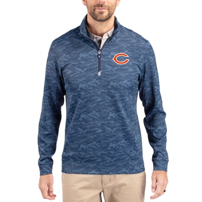 Chicago Bears Cutter & Buck   Traverse Camo Print Stretch Quarter-Zip Top - Navy