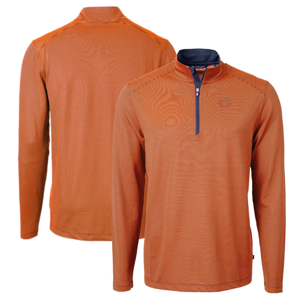 Chicago Bears Cutter & Buck Virtue Eco Pique Micro Stripe Recycled Quarter-Zip Pullover Top - Orange/Navy