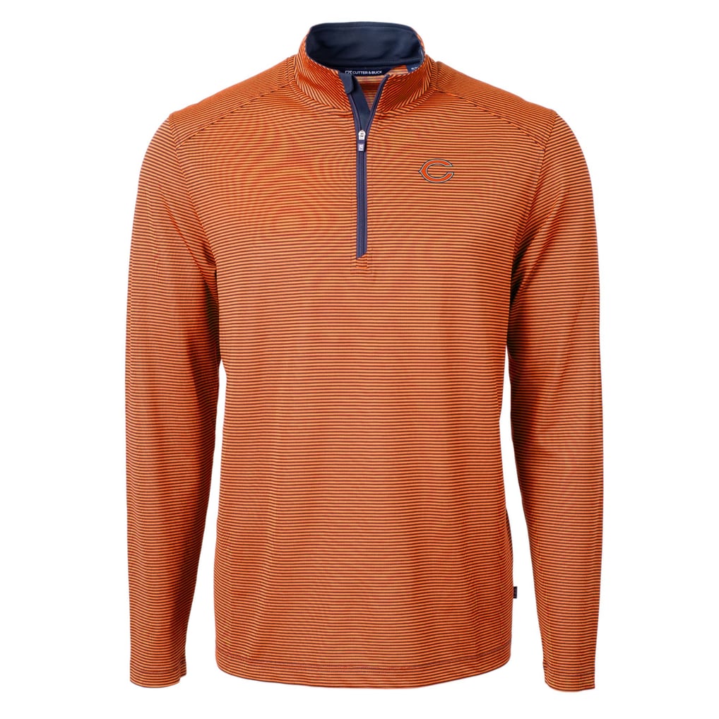 Chicago Bears Cutter & Buck Virtue Eco Pique Micro Stripe Recycled Quarter-Zip Pullover Top - Orange/Navy