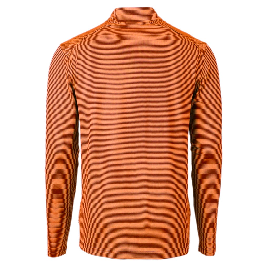 Chicago Bears Cutter & Buck Virtue Eco Pique Micro Stripe Recycled Quarter-Zip Pullover Top - Orange/Navy