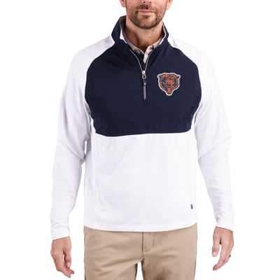 Chicago Bears Cutter & Buck Adapt Eco Knit Hybrid Recycled Quarter-Zip Throwback Pullover Top - White/Navy