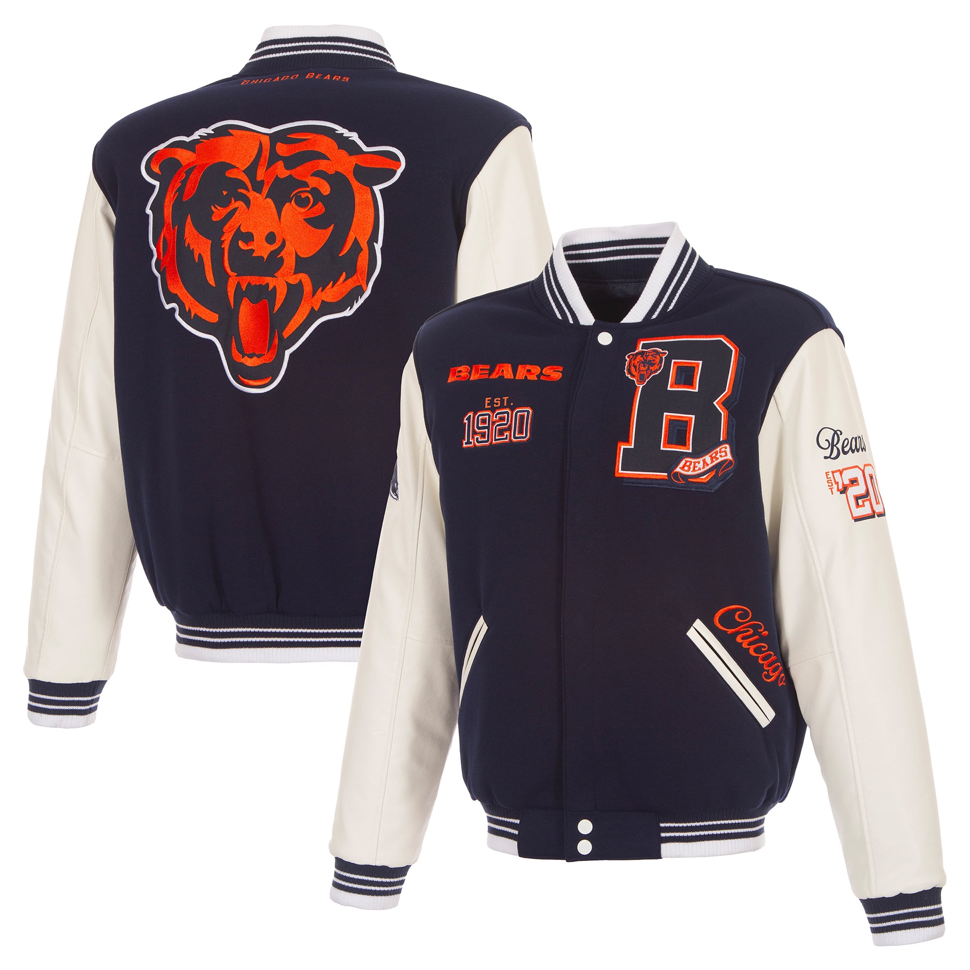 JH Design Chicago Bears Navy Reversible Fleece Full Snap Jacket