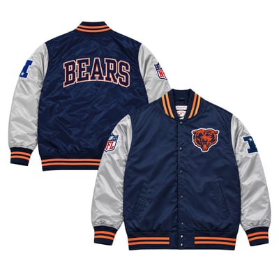 Chicago Bears Mitchell & Ness Big & Tall Heavyweight Satin Full-Snap Jacket - Navy/Orange