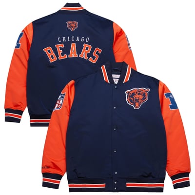 Chicago Bears Mitchell & Ness Big & Tall Heavyweight Satin Full-Snap Jacket - Navy/Orange