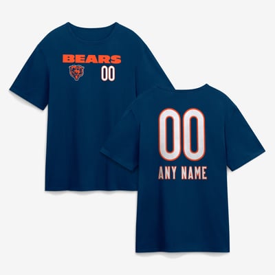 Chicago Bears  Touchdown Wordmark Personalized Name & Number T-Shirt - Navy
