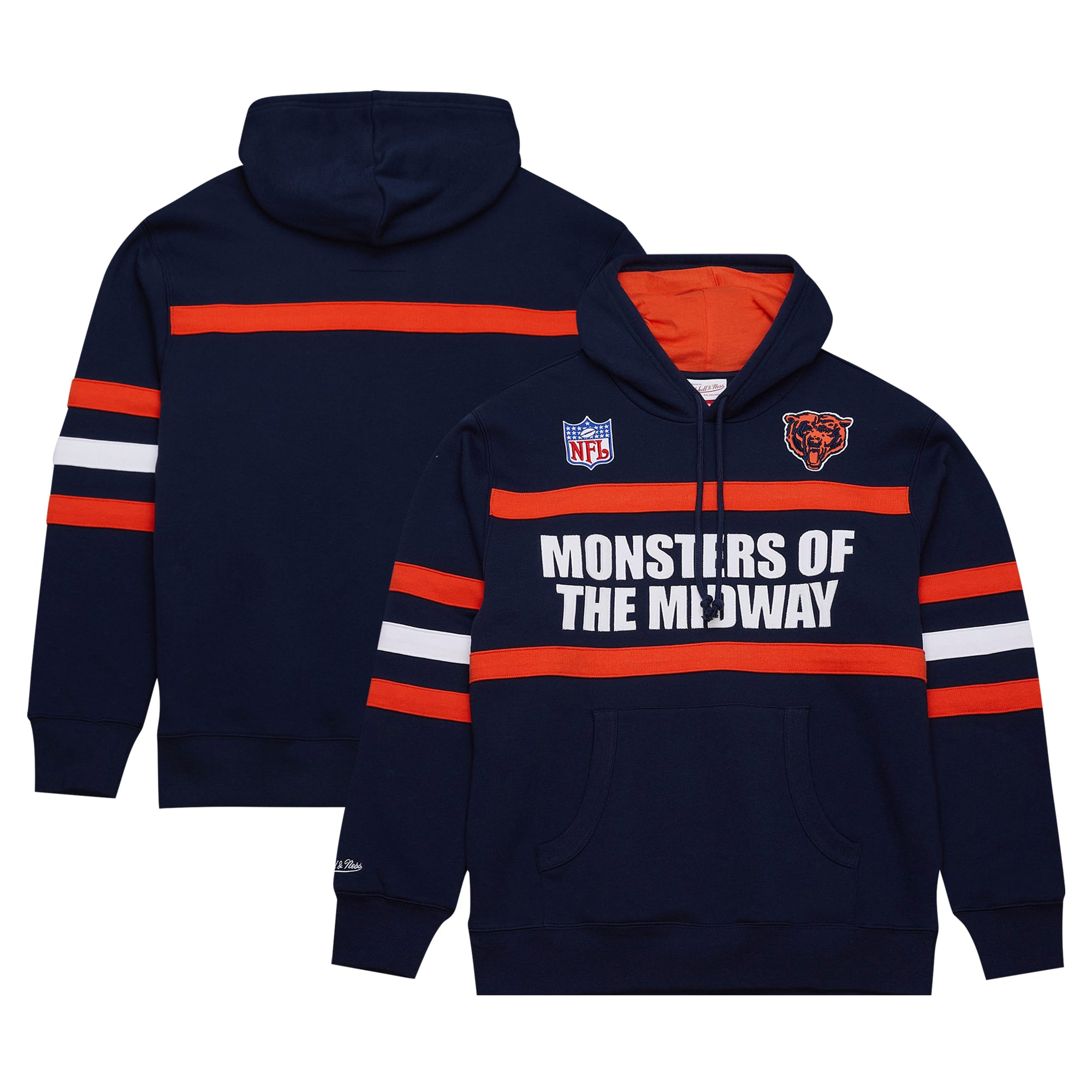 Men's Chicago Bears Navy Vintage Logo Head Coach Fleece Pullover Hoodie