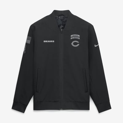  Chicago Bears Nike 2026 Salute to Service Sideline Full-Zip Bomber Jacket - Black
