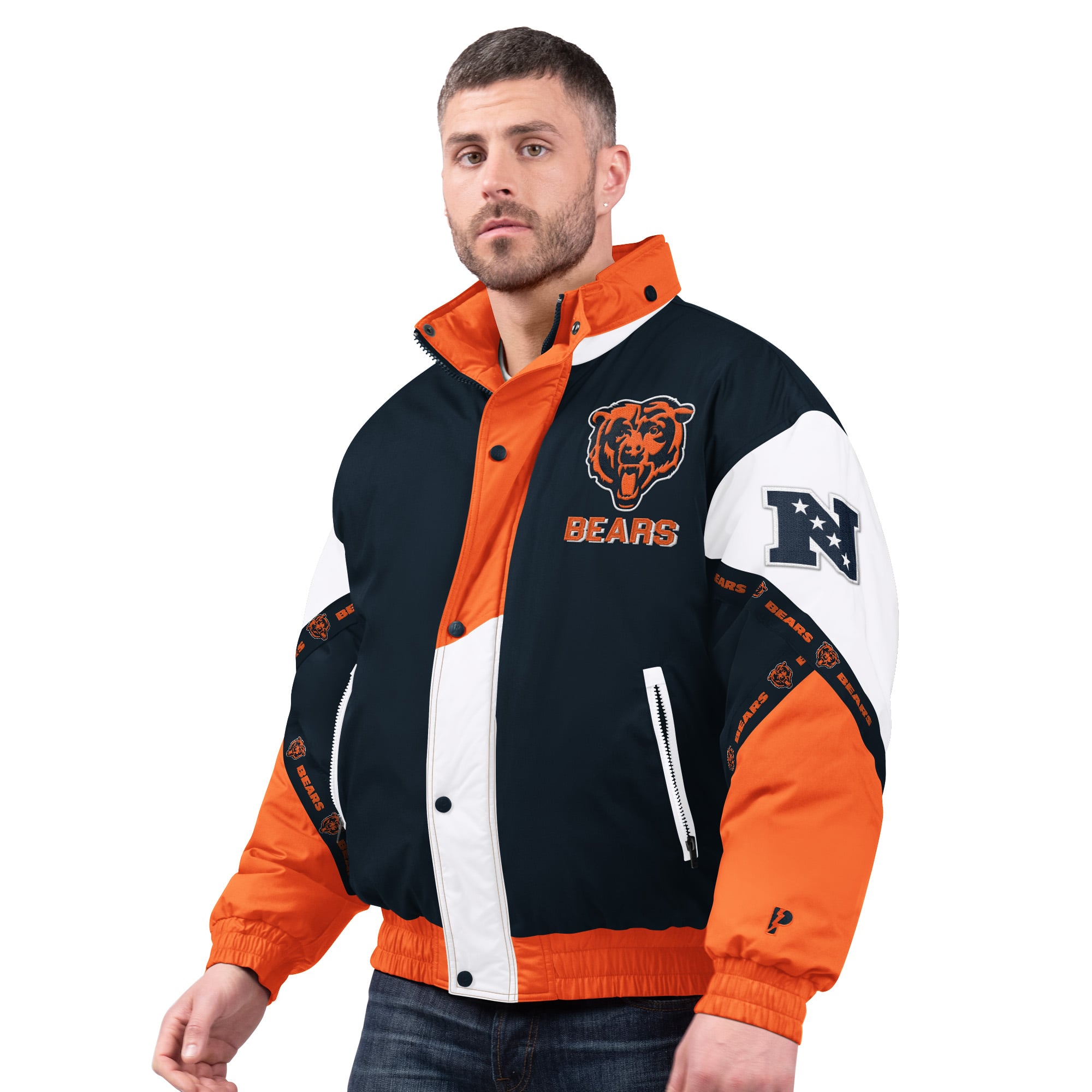 Chicago Bears Pro Player Tape Full-Zip Hooded Jacket - Navy/Orange