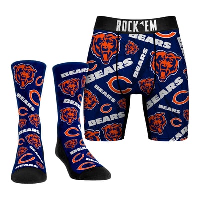  Chicago Bears Rock Em All-Over Logo Underwear and Crew Socks Combo Pack - 