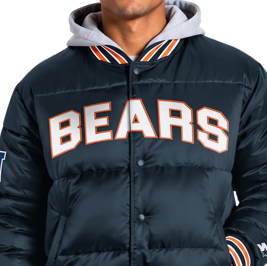 Men's Starter Navy Chicago Bears Bronx Full Snap Puffer Jacket