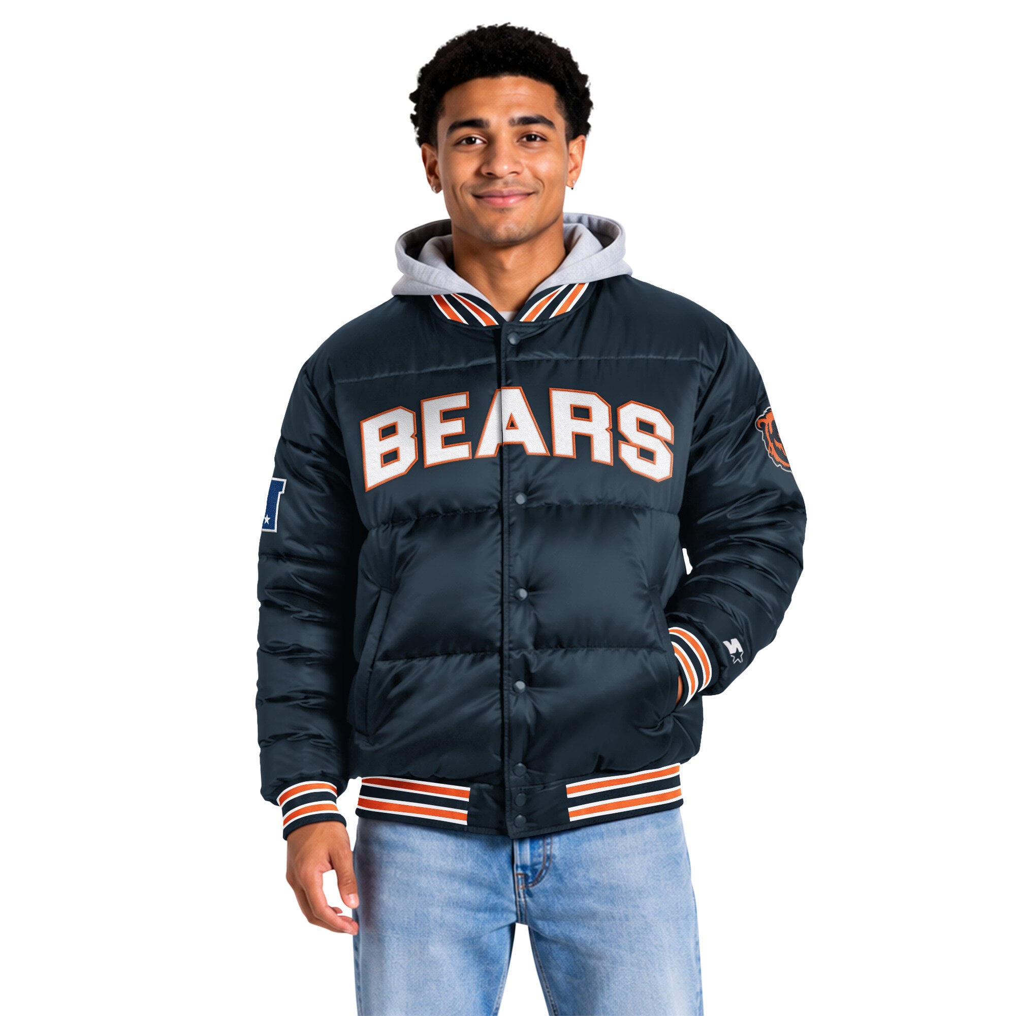 Men's Starter Navy Chicago Bears Bronx Full Snap Puffer Jacket