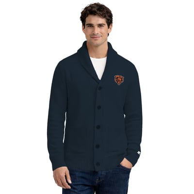 Chicago Bears Starter Shawl Collar Heavy Knit Cardigan Sweater - Navy