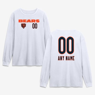Chicago Bears  Touchdown Wordmark Personalized Name & Number Long Sleeve T-Shirt - White