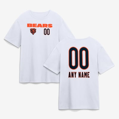 Chicago Bears  Touchdown Wordmark Personalized Name & Number T-Shirt - White
