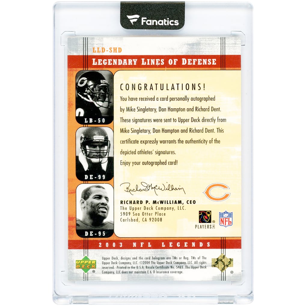 Mike Singletary, Dan Hampton & Richard Dent Chicago Bears Autographed ...