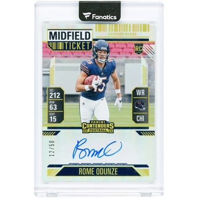 Rome Odunze Chicago Bears Autographed 2024 Panini Contenders Midfield Ticket Variation #104 #12/50 Rookie Card