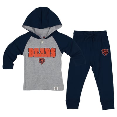 Chicago Bears Wes & Willy Toddler Henley Hoodie & Sweatpants Set - Heather Gray/Navy