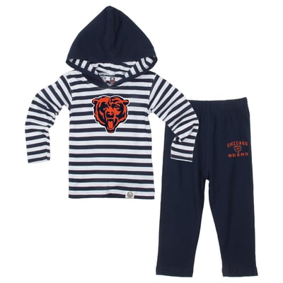  Chicago Bears Wes & Willy Toddler Stripe Hooded Long Sleeve Top and Pant Set - Navy