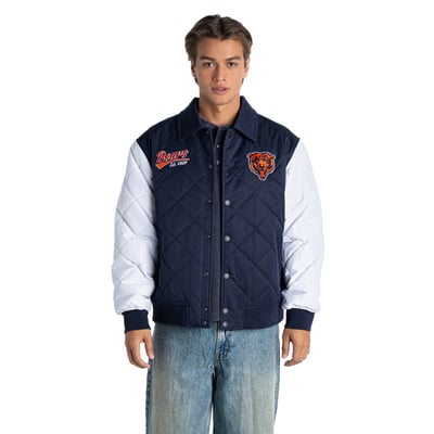  Chicago Bears The Wild Collective Unisex Collared Quilted Bomber Jacket - Navy