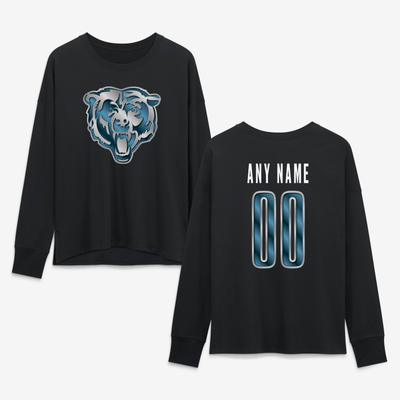 Chicago Bears Women's Forged Mascot Personalized Name & Number Long Sleeve T-Shirt - Black