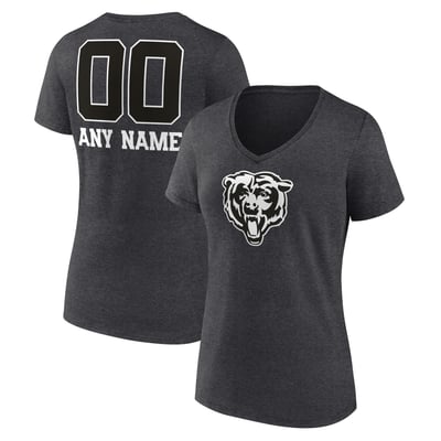 Chicago Bears Women's Personalized Name & Number Monochrome V-Neck T-Shirt - Charcoal