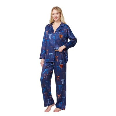  Chicago Bears Concepts Sport Women's Poppy Satin Long Sleeve Top and Pants Sleep Set - Navy
