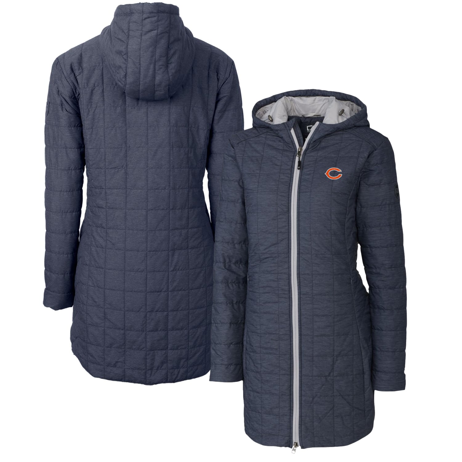 Women's Cutter \u0026 Buck Heather Navy Chicago Bears Rainier PrimaLoft Eco Hooded Long Coat Size: Large