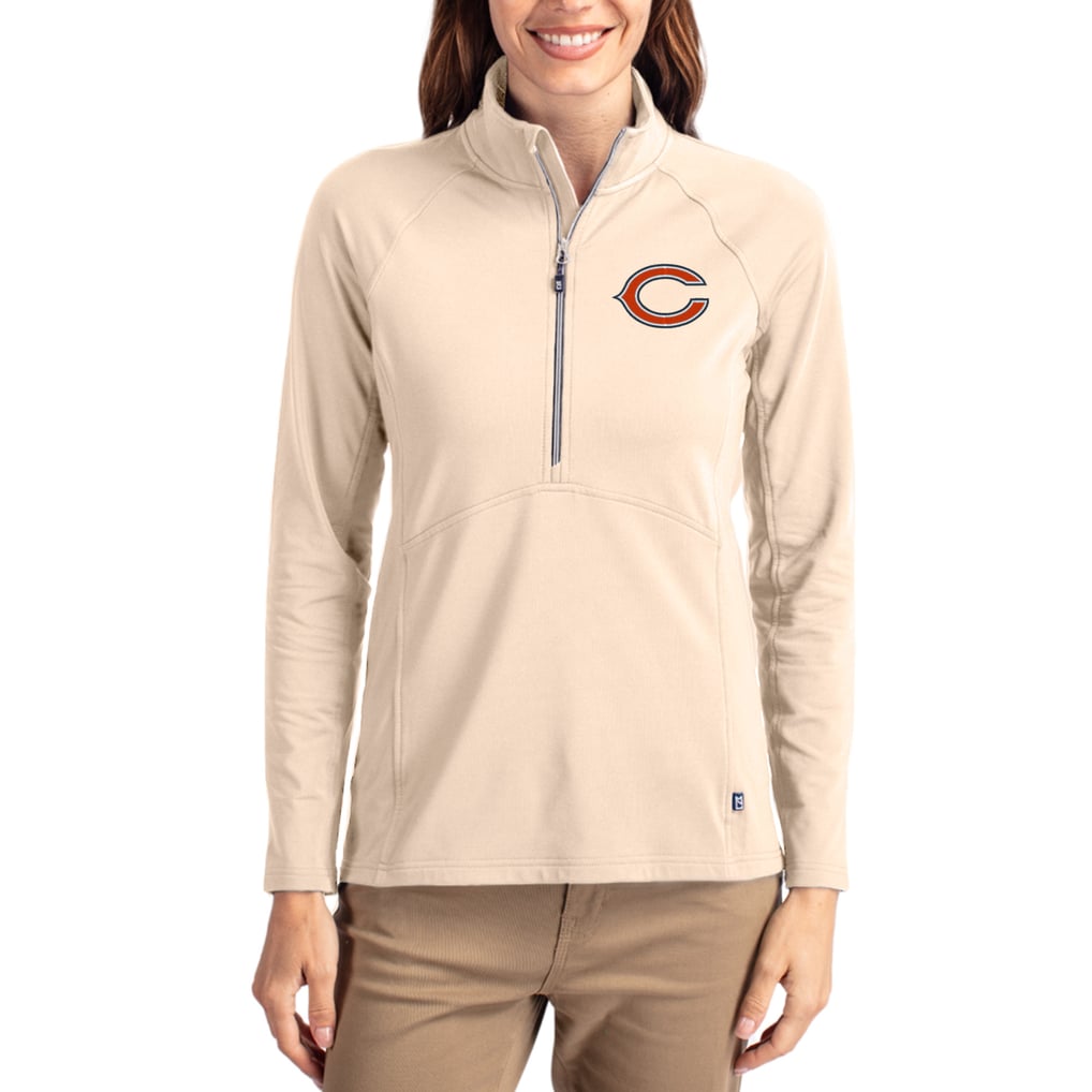 Chicago Bears Cutter & Buck Women's Adapt Eco Knit Stretch Recycled Raglan Half-Zip Pullover - Tan