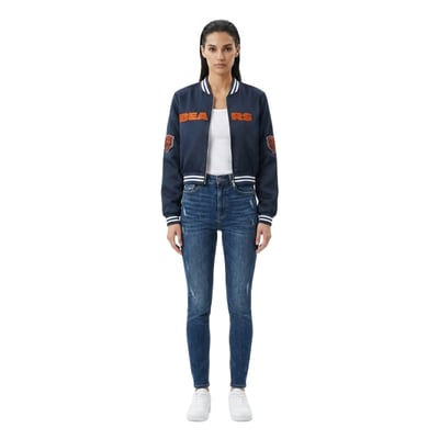 Chicago Bears FABGATING by Cuce Women's Cropped Team Full-Zip Bomber Jacket - Navy
