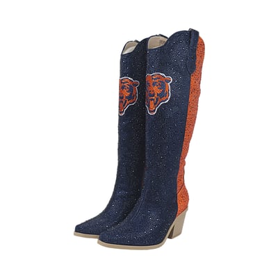  Chicago Bears FABGATING by Cuce Women's Two-Tone Crystal Cowboy Boot - Navy