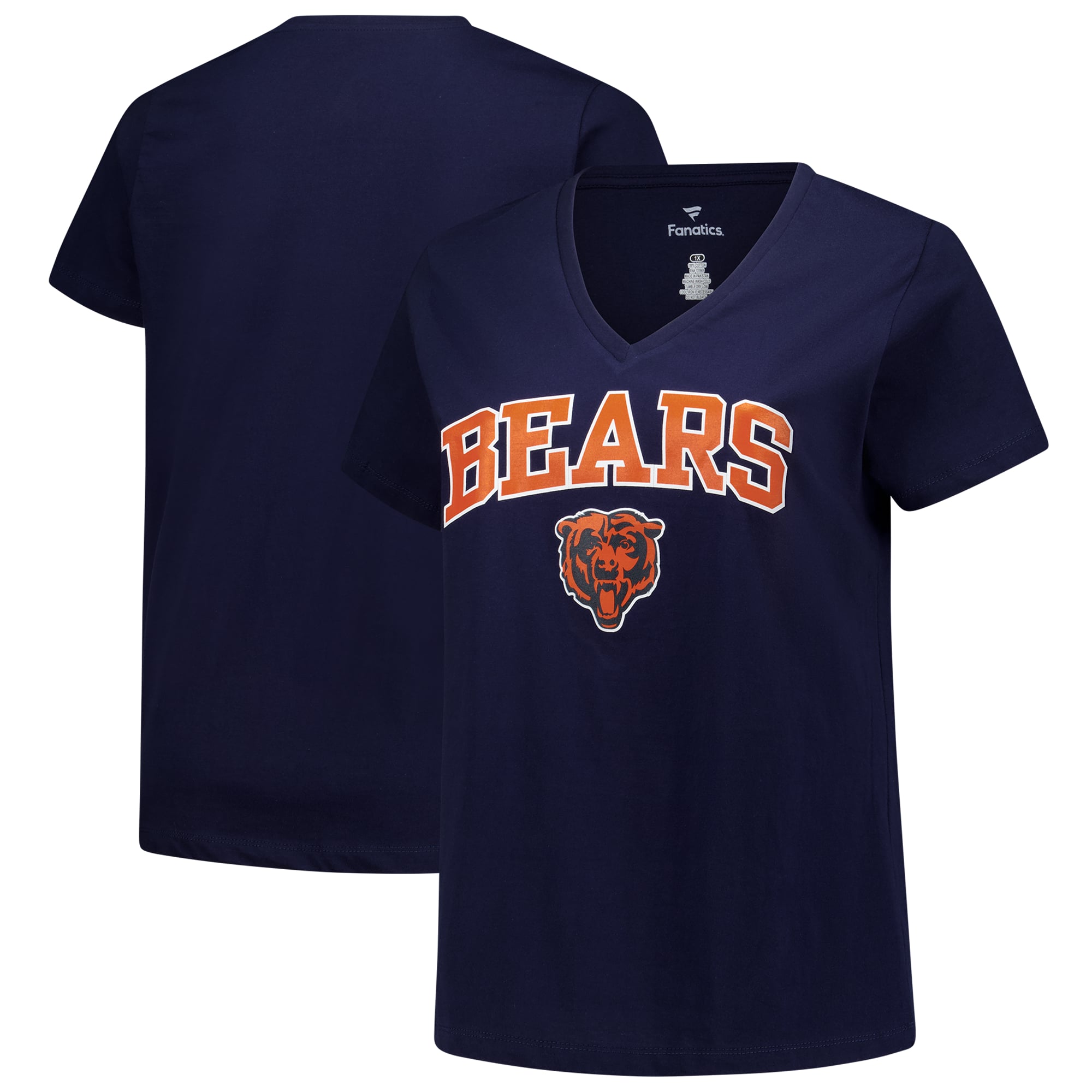 Fanatics Chicago Bears Women's Navy Plus Size Arch Over Logo V-Neck T-Shirt