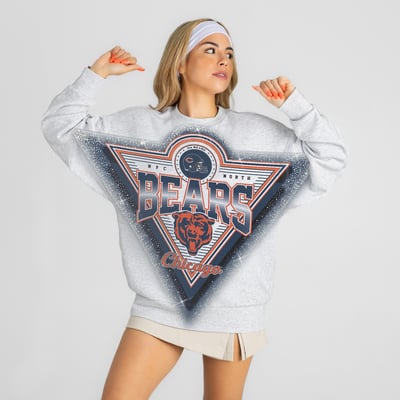 Chicago Bears Gameday Couture Women's Chasing Victory Rhinestone Spray Oversized Fleece Sweatshirt - Heather Gray
