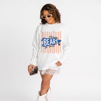 Chicago Bears Gameday Couture Women's Rally Stripe Oversized Long Sleeve T-Shirt - White