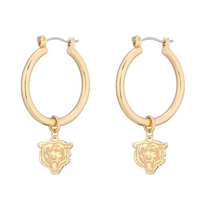  Chicago Bears LUV AJ Women's XL Logo Charm Hoop Earrings - Gold
