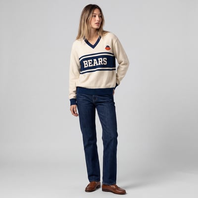 Chicago Bears Mitchell & Ness Women's Retro Roots V-Neck Sweater - Cream/Navy